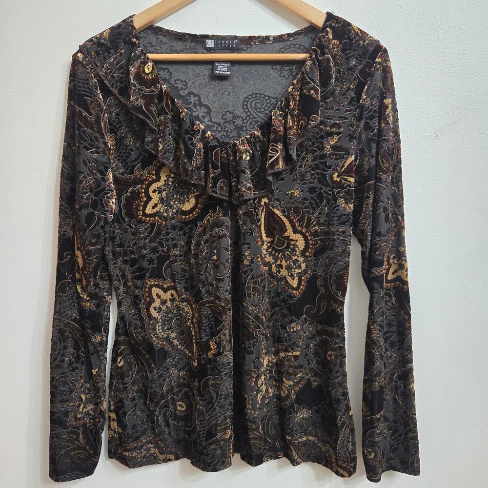 Carole Little Womens Vtg Y2K Whimsigoth Velvet Burnout Sheer Paisley Ruffle M